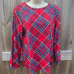 Talbots Red Plaid Long Sleeve Tee - Petite Large